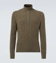 [Loro Piana] Loro Piana Cable-knit cashmere half-zip sweater AU 99 green