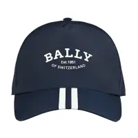 在飛比找momo購物網優惠-【BALLY】BALLY印花LOGO條紋設計尼龍棒球帽(午夜