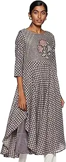 [BIBA] Light Grey Metallic Cotton Front Open Kurta