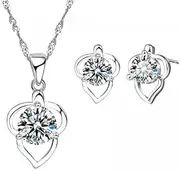 [Generic] Necklace Earrings Set Style Maple Leaf Shape White Crystal Cubic Zirconia for Women Wedding