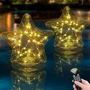 Likiyol 2 Pack 17" Star Floating Pool Lights Solar Powered with Remote & Base, Inflatable IP68 Waterproof Solar Pool Lights That Float for Inground Above Ground Pools Decorations Outdoor, Warm White