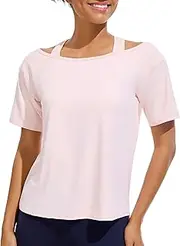 [JOYSPELS] Ice Silk Workout Tank Tops for Women Cold Shoulder Quick Dry Loose Fit Athletic Running Shirts