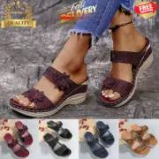 Women Slip On Wedge Heel Mules Summer Sandals Ladies Casual Shoes Slippers Size