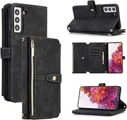 for Samsung Galaxy S20 FE Case,for Galaxy S20 FE 5G Wallet Case,Boyobacase PU Leather Wallet Stand Feature Cover[9 Card Holders][Zipper Coin Pocket] with Wrist Strap-Black