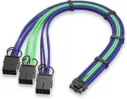EZDIY-FAB GPU Power Sleeved Cable Extension, 16pin(12+4) PCIe 5.0 Connector Male to 3X PCIE 8 PIN for RTX4070Ti Super, 4080 Super, 4090, with Pre-Installed Cable Combs-16AWG/Purple Green