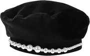 [LIFKOME] Elegant Woman Painter Hat Fashion Hat Pearl Beret Design for Occasions Black