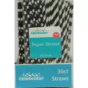 Way to Celebrate! Black Polka Dot & Striped Paper Straws, 30ct free shipping...