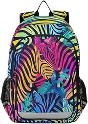 [ODAWA] Retro Neon Zebra Print Bagpacks Bookbags with Adjustable Padded Straps Kids Backpack Ages 6-12, 17 Inch