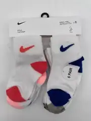 NEW 6 PAIR PACK NIKE NEWBORN LIGHT WEIGHT ANKLE SOCKS 2-4 YEARS COTTON / POLY