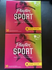 2* Playtex Sport Regular Plastic Applicator Unscented Tampons, 36 Ct Each