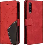 Case for Samsung Galaxy A70 Wallet Case, Splicing Leather Cover with 2 Card Holder Slots Kickstand Shockproof Magnetic Protective Case for Samsung Galaxy A70-Red