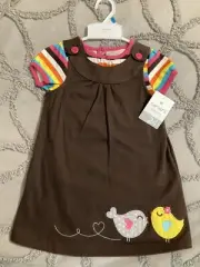 NWT Carter’s 24M girls Infant Brown Jumper Set birds applique Rainbow Bodysuit