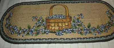 Capitol Earth Rugs Woven Jute Oblong Runner Painted Blueberry Basket 13" x 36"