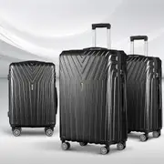 20" 24" 28" Wanderlite Luggage 3pc Trolley Set Suitcase Travel TSA Hard Case Carry On Black Lightweight