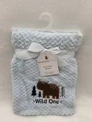 Heavenly Sent Bear Baby Blanket 30"x40" Blue Waffle Weave Wild One Trees RN31526