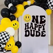 One Happy Dude Decal - 1st Birthday Peel & Stick Decorations - Boy Smileface Stickers for Party Balloon Arch, Baby Shower Decor