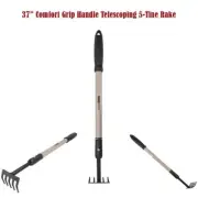 Master Garden 37" Comfort Grip Lightweight Steel Handle Telescoping 5-Tine Rake