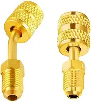 VISSQH R410A Adapter Mini Split Adapter for Air Conditioning HVAC, 5/16" SAE Female to 1/4" SAE Male R410A Quick Couplers Connector Adapter (1 Straight Adapter + 1 Angled Adapter)