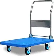 Flatbed Cart Plastic Platform Truck with Mute Wheels and Foldable Metal Handle for Transport Baggage Books Moving Push Hand Trolley High Load Hand Truck(Size:300-mutetone)(One Color 300mutetone)