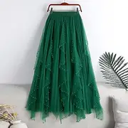 Women's Mardi Gras Skirt Swing Long Skirt Midi Skirts Beaded Layered Tulle Solid Colored Party Daily Autumn / Fall Elegant Long Summer Black White Pink Brown C