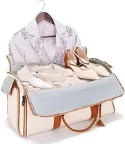 [Solememory] 3 in 1 Foldable Garment Bag for Travel, Large Capacity Leather Travel Duffel Bag with Shoe Pouch，Convertible Carry on Hanging Suit Dress Weekender Big Travel Bag for man and women,