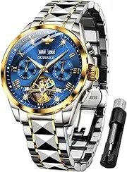 OUPINKE Mens Watches Automatic Skeleton Tourbillon Self Winding Luxury Sapphire Crystal Business Dress Wristwatch