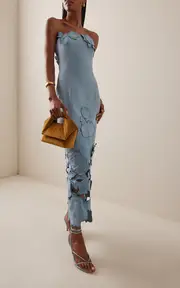[Leo Lin] Exclusive Rayna Floral-Appliquéd Cutout Crepe Maxi Dress