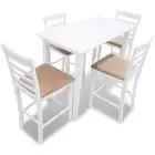 NNEVL White Wooden Bar Table and 4 Bar Chairs Set