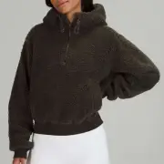 NWT~Lululemon Textured Fleece 1/2 Zip Dark Olive Relaxed Fit Sz 10