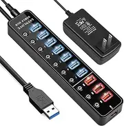 LYFNLOVE Powered USB Hub,11 Port 48W Data Charging Hub with 7 USB 3.0 Ports and 4 Smart Charging Ports,USB 3.0 Splitter with On/Off Switches for Laptop,PC, Computer,TV, HDD, Flash Drive and More