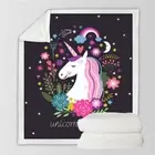 Colorful Cartoon Unicorn Plush Kids Girl Floral Throw Blanket Sherpa Bedspread