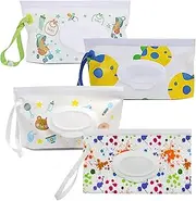 4 Packs Baby Wipes Dispenser,Portable Reusable Travel Holder & Cas,Refillable Wet Container for Diaper,Keeps Fresh Lightweight Bags Pouch Travele
