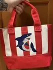 NWT Pottery Barn Kids Shark Red White Stripe Mini Tote Cotton Canvas Bach Bag