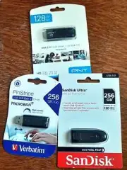 Lot 3 USB Flash Drives Verbatim 256GB Sandisk 256GB PNY 128GB NEW 640GB Total