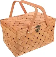 YARNOW Wood Woven Basket for Shopping Outdoor Use Vintage Fruit Basket with Handle Durable Storage for Picnics Home Decor and Organizing Sundries