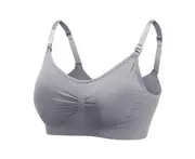 Women Wire Free Front Open Breastfeeding Bra Push up Maternity Feeding Underwear-Light Gray