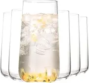 Drinking Glasses Set of 6, 17.5oz Highball Glasses, Clear Crystal Lightweight Glass cups, Tall Tumbler Water Glasses, Glassware Set for Juice, Beer,Iced Tea,Mojito,kitchen and bar Cocktail Glasses