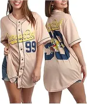[Nickelodeon] Women's Spongebob Squarepants Baseball Jersey - Novelty Fashion Uniform Shirt - Button Down Jersey Top Women, S-L