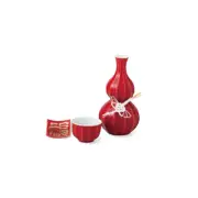 Sake Bottle & Cup Set - Kotobuki Fortune Red - Japanese Arita-yaki porcelain