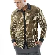 Men's Shirt Prom Shirt Disco Shirt Silver Black Gold Long Sleeve Sequin Collar Performance Party Evening Wear Sequins Clothing Apparel Fashion Casual