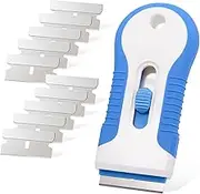 Razor Blade Scraper,1Pcs Multi-Purpose Mini Razor Scraper,Plastic Scraper Blades,Mini Scraper Bonus Blades,Multi-Purpose Cleaning Razor Scraper,Plastic Razor Blade Scraper with 10Pcs Metal Blades,Blue