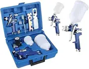 HVLP Paint Spray Kit 0.8mm and 1.4mm Nozzle Professional Air Gravity Spray Gun Kit with 125ml and 600ml Cup Paint Sprayer Tool for Car Furniture Painting Hand Sprayer (Blue)