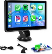 Rimoody Portable Wireless Carplay Screen Android Auto Car Radio 10 Inch HD Touchscreen with Bluetooth/Airplay/Super Link/Siri//FM Transmitter/AUX Portable Car Stereo