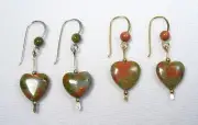Lyn's Jewelry Unakite Heart Drop Earrings Silver or Gold