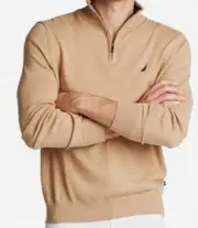 Nautica Men's Navtech Quarter-Zip Sweater Knit Camel Beige Pullover! Size L NWT