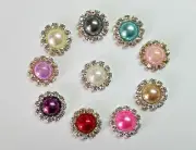10 Pcs Lot pearl Rhinestone Flatback Hair Bow Supplies.