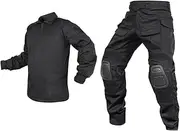 SINAIRSOFT Men's Tactical Uniform,Airsoft Paintball Hunting Outdoor Pants Shirt with Elbow Pads,Combat Army BDU Suit