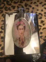 Retro Frida Kahlo Pink Bloom Silver Flask - 6 fl. oz. Stainless Steel