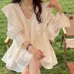 4.15FAT MM NICHE DESIGN V-NECK RUFFLED SHIRT FOR WOMEN 2-300