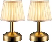 KDG Modern Cordless Small Table Lamp Set of 2, Portable LED Fabric Shade Desk Lamps, 5000mAh Rechargeable Battery Operated Lighting for Bedroom, Bar, Living Room, Dining Room, Night Light(Gold)